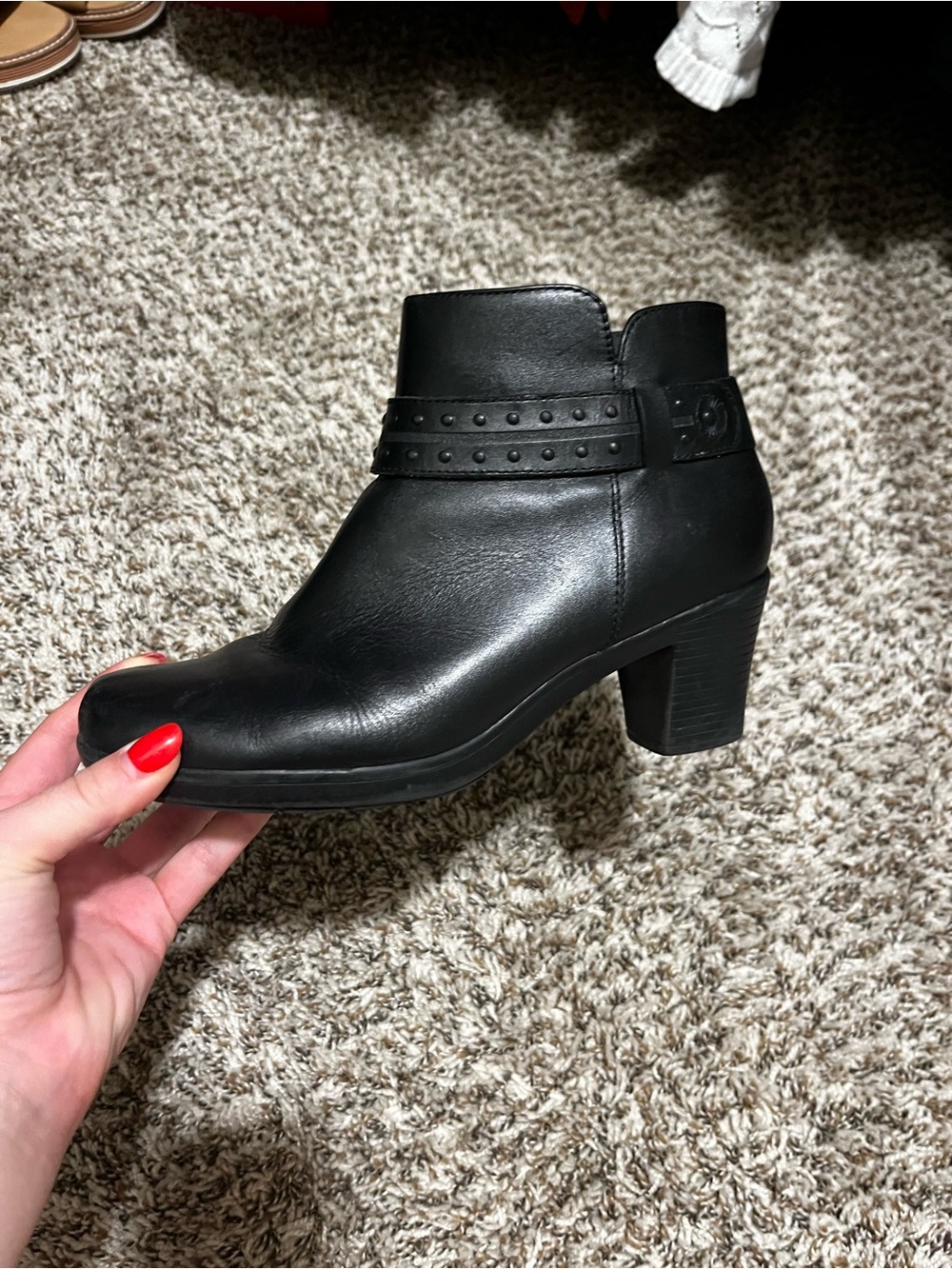 Clarks Black Leather Studded Strap Ankle Boots